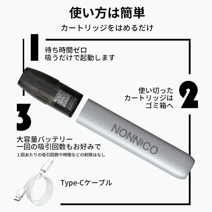 NONNICO Alpha POD型電子タバコ Vape 簡単の使い方：吸うだけでOKです
